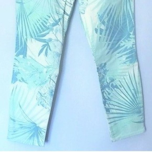 GAP 1969 WHITE MINT GREEN PALM FROND ALWAYS SKINNY SKIMMER LOW RISE JEANS 32R - Picture 4 of 10
